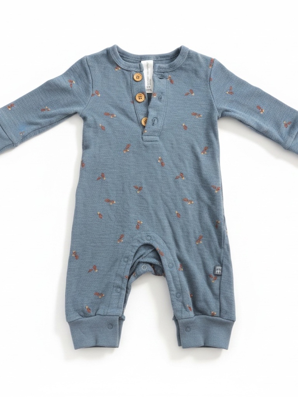 Gerber Blue Long-Sleeve Henley One-Piece with Wood Buttons